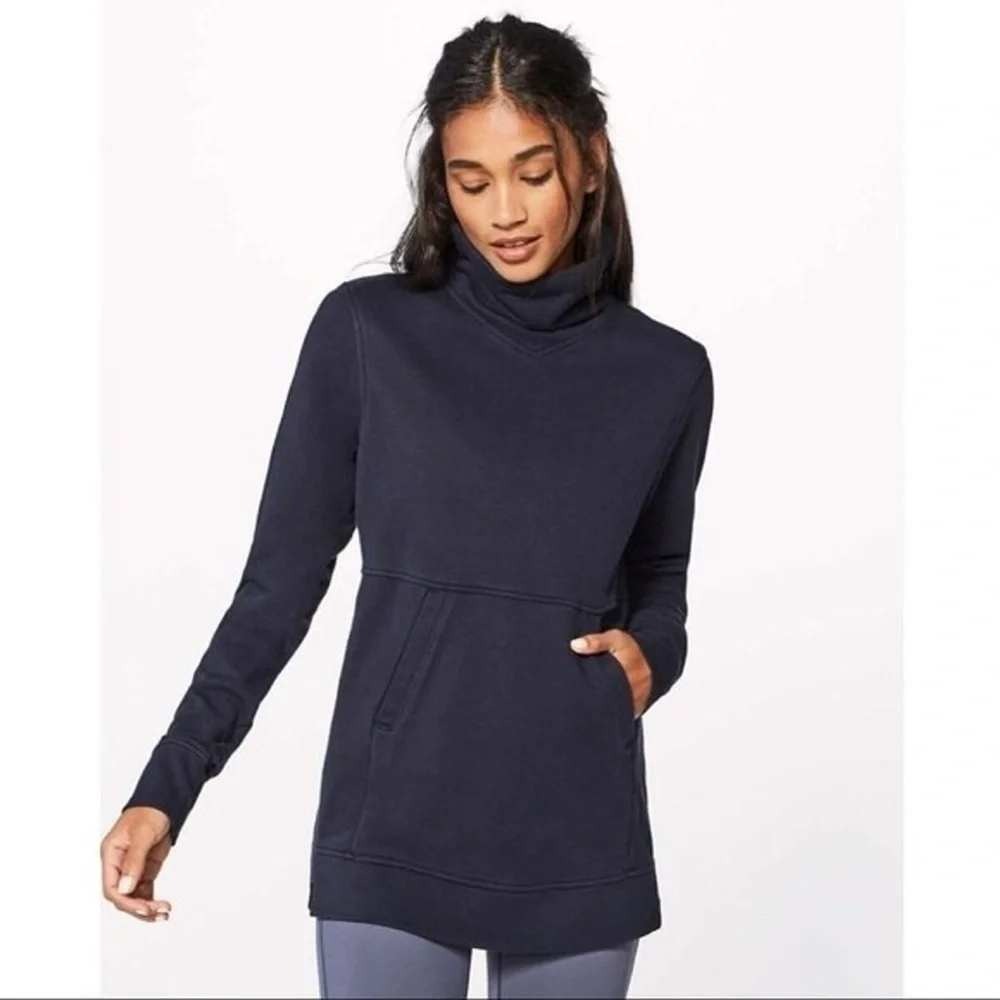 Lululemon Press Pause Sweatshirt Navy Blue Cowl Neck Pullover Womens Size 10